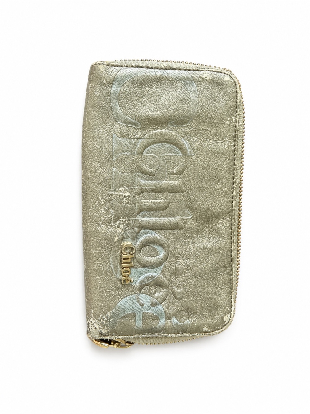 Chloé Metallic Silver Zip-Around Logo Wallet